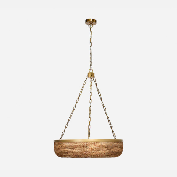 Auburn 6-Light Chandelier - Light Brown Wood Beads and Antiqued Brass Iron