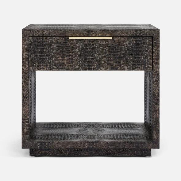 Pierce 30-Inch Nightstand - Dark Mushroom Faux Crocodile and Polished Gold Brass