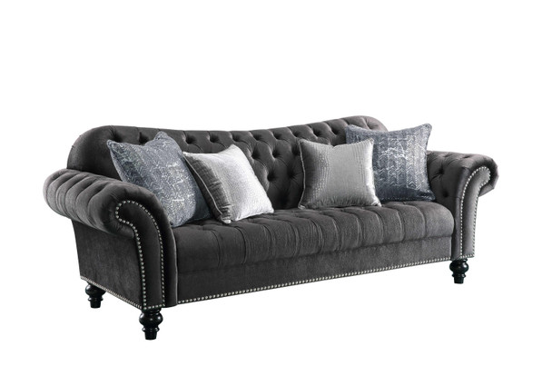 96" X 37" X 37" Dark Gray Velvet Sofa w/4 Pillows