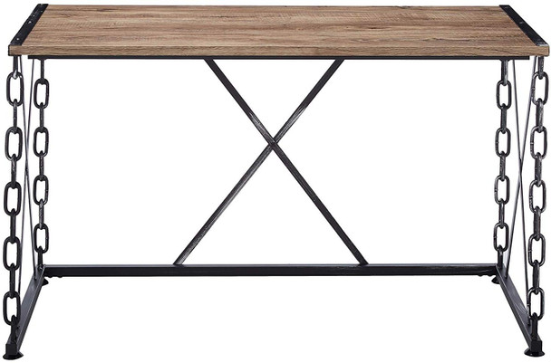 48" X 24" X 28" Rustic Oak And Antique Black Particle Board Desk