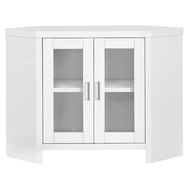 42" X 15.5" X 30" White Corner With Glass Doors Tv Stand