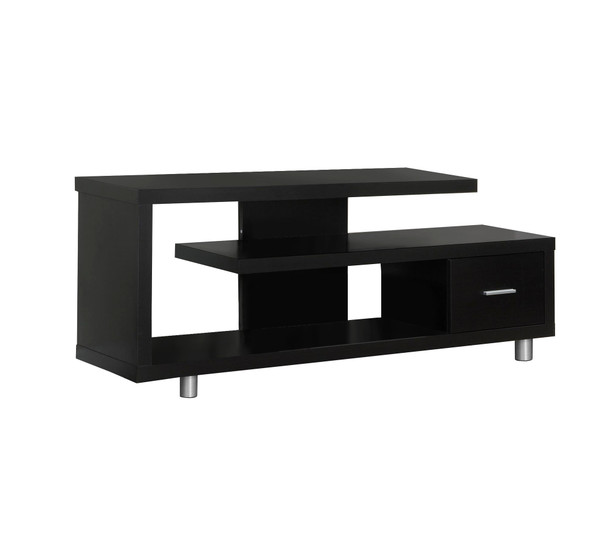 15.75" x 60" x 24" Cappuccino, Silver, Particle Board, Hollow-Core, Metal - TV Stand with a Drawer