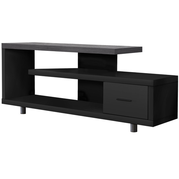 15.75" x 60" x 24" Black, Grey, Particle Board, Hollow-Core, Metal - TV Stand with a Drawer