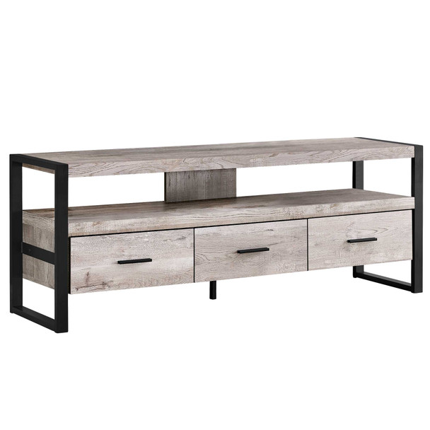 15.5" x 59" x 21.75" Taupe, Black, Particle Board, Hollow-Core, Metal - TV Stand with 3 Drawers