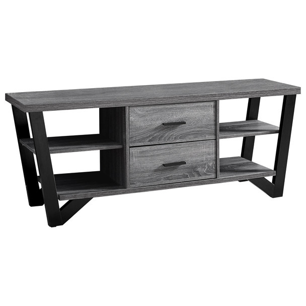 15.5" x 60" x 23" Grey, Black, Particle Board, Hollow-Core, Metal - TV Stand With 2 Drawers