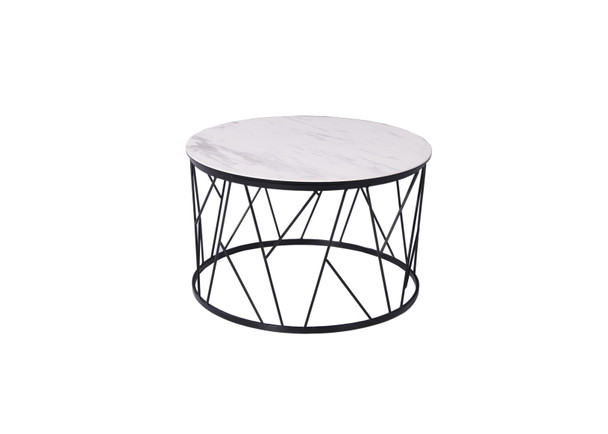 23" X 23" X 16" White / Black Ceramic/Iron Side Table