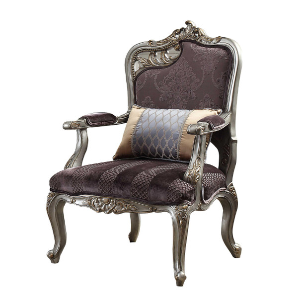 29" X 27" X 43" Velvet Antique Platinum Upholstery Poly-Resin Chair w/1 Pillow - 347268