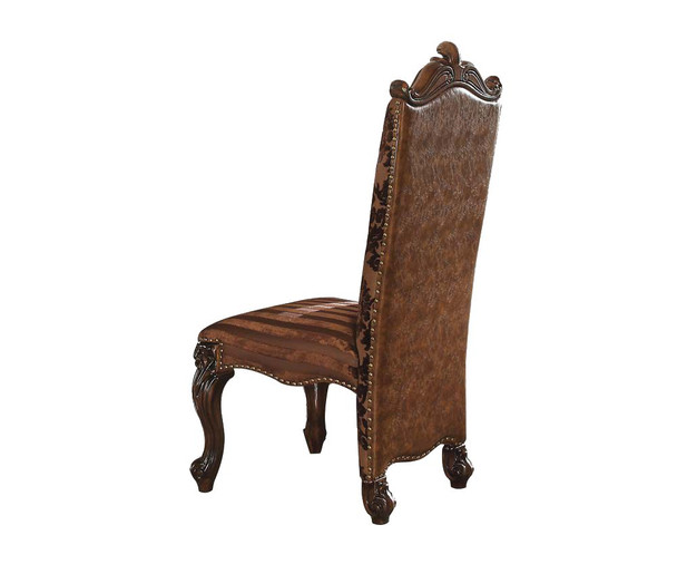 27" X 22" X 49" 2-Tone Brown PU Fabric Cherry Oak Poly Resin Upholstery Side Chair (Set-2)
