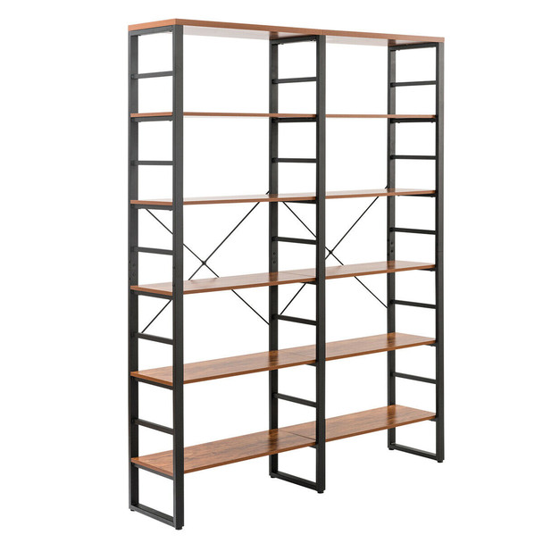 80.7" Double Wide 6-Shelf Bookcase Industrial Metal Storage Shelf