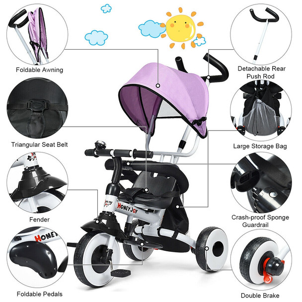 4-in-1 Kids Baby Stroller Tricycle Detachable Learning Toy Bike