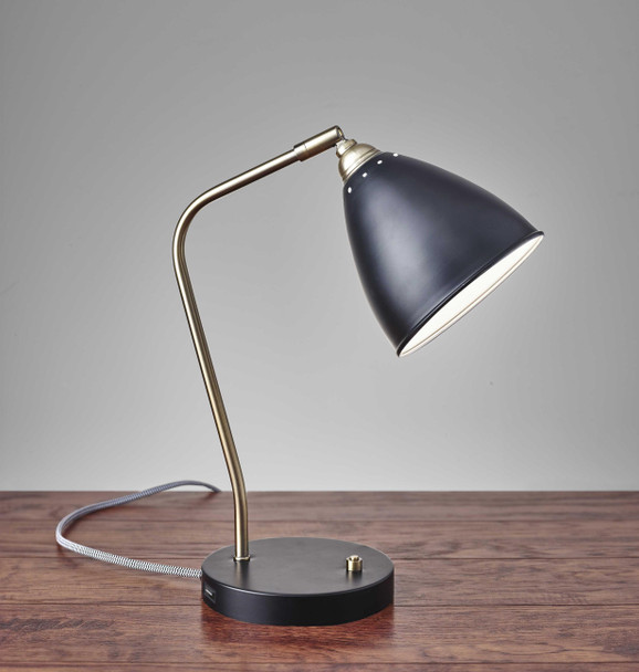 6.25" X 11-12.75" X 16-21" Black Metal Desk Lamp