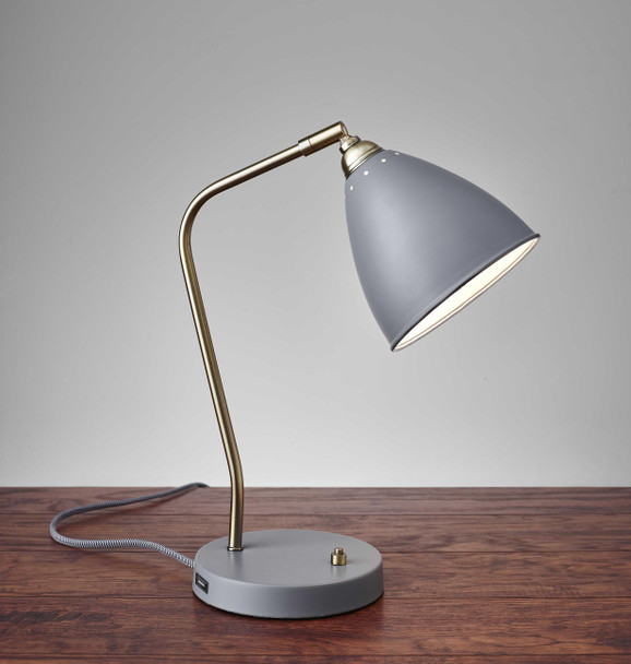 6.25" X 11-12.75" X 16-21" Grey Metal Desk Lamp