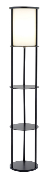 11.5" X 11.5" X 62.5" Black Wood Round Shelf Floor Lamp