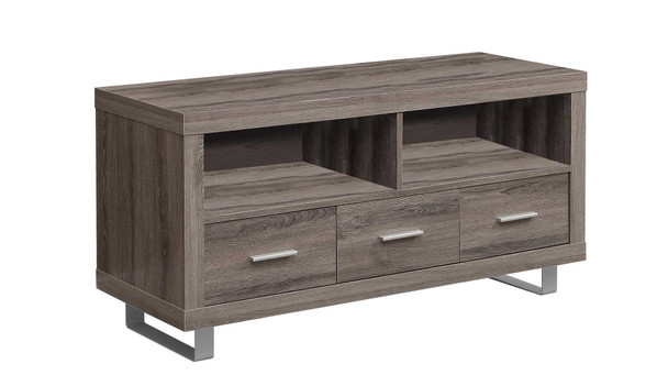 17.75" x 47.25" x 23.75" Dark Taupe, Silver, Particle Board, Hollow-Core, Metal - TV Stand with 3 Drawers