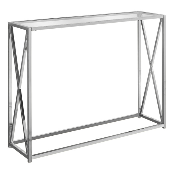 12" x 42.25" x 32.25" Chrome, Clear, Metal, Tempered Glass - Accent Table