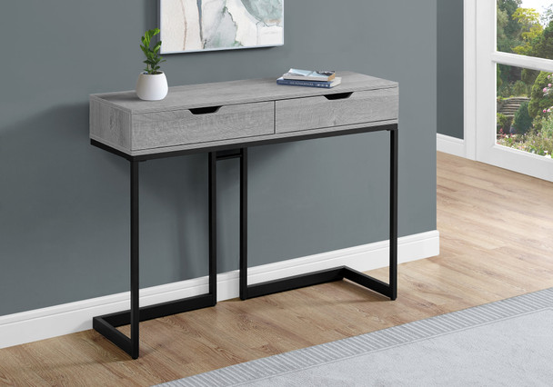 32" Grey MDF and Black Metal Accent Table