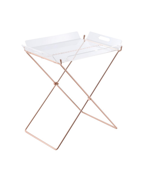22" X 16" X 25" Clear Acrylic And Copper Tray Table