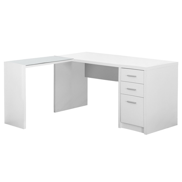 55.25" x 60" x 30" White, Clear, Particle Board, Glass, Hollow-Core, - Computer Desk