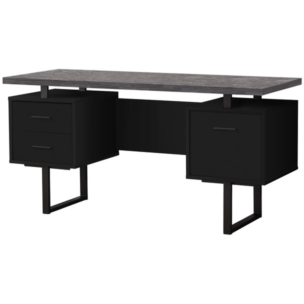 23.75" x 60" x 30.25" Black, Grey, Particle Board, Hollow-Core, Metal - Computer Desk With A Hollow Core