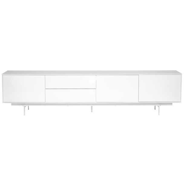 82.09" X 17.72" X 19.69" Media Stand in High Gloss White Lacquer with White Steel Base