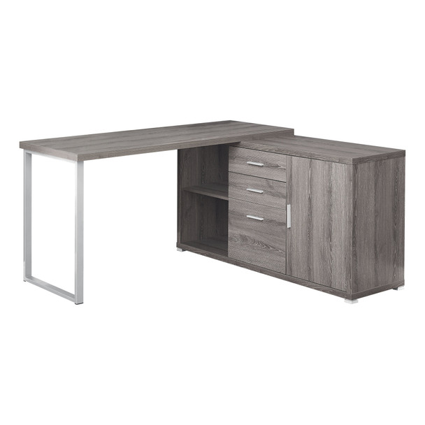 57" x 57" x 29.75" Dark Taupe, Silver, Particle Board, Hollow-Core, Metal - Computer Desk