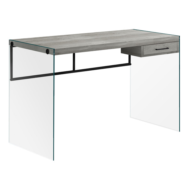 23.75" x 48" x 30" Grey, Black, Clear, Particle Board, Glass, Metal, Tempered Gl - Computer Desk