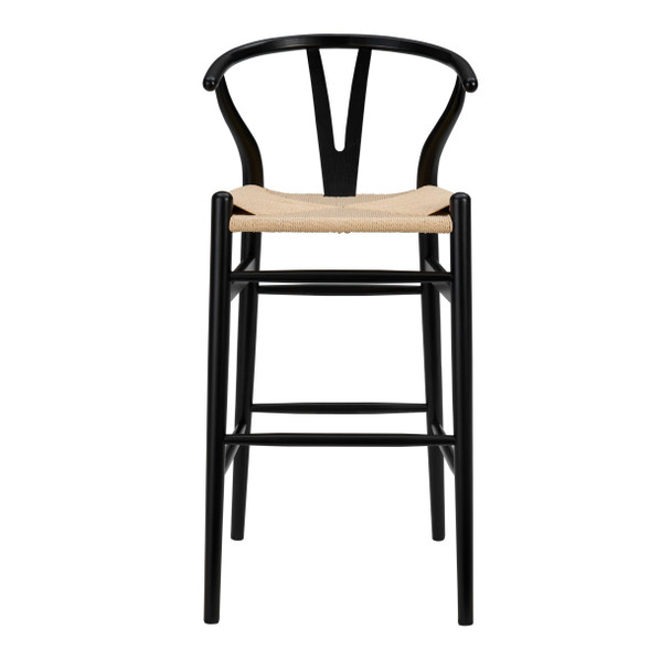 20.08" X 20.87" X 42.13" Black Solid Beech Wood Bar Stool with Natural Seat