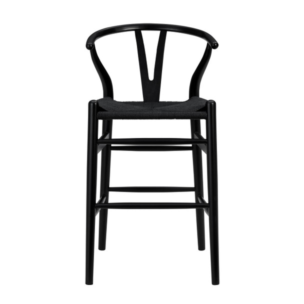 20.08" X 20.87" X 38.19" Black Solid Beech Wood Counter Stool with Black Rush Seat