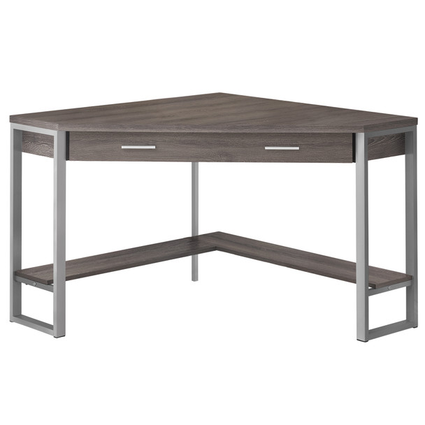 42" x 42" x 30" Dark Taupe, Silver, Particle Board, Hollow-Core, Metal - Computer Desk