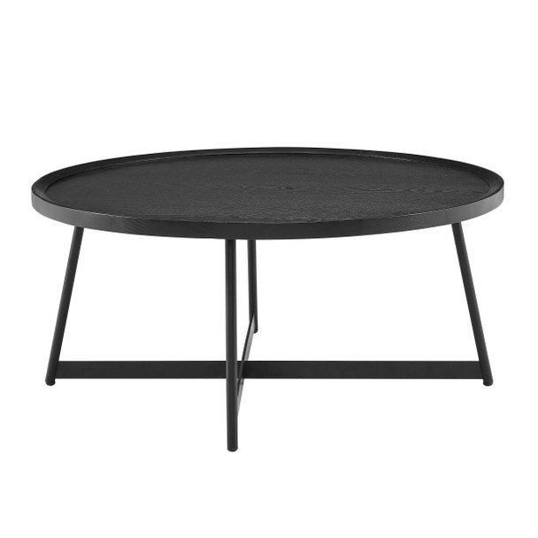 35.44" X 35.44" X 15.75" Round Coffee Table in Black Ash Wood and Black