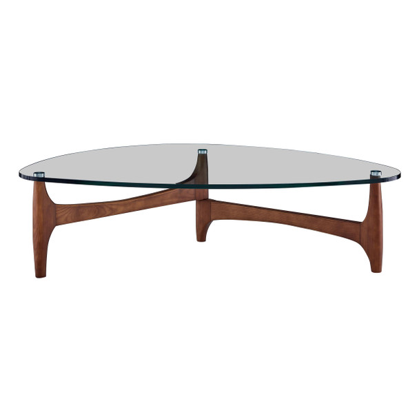 52.37" X 31.5" X 13.78" Clear Tempered Glass Coffee Table with Walnut Base