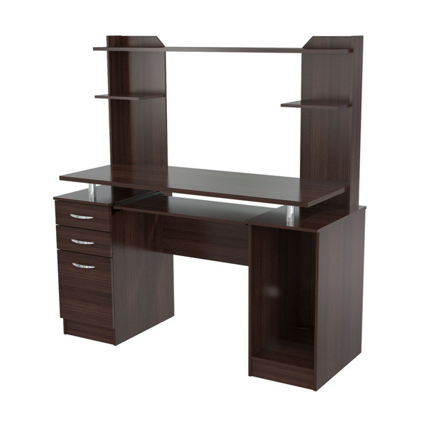 53.4" Espresso Melamine and Engineered Wood Computer Desk with Hutch