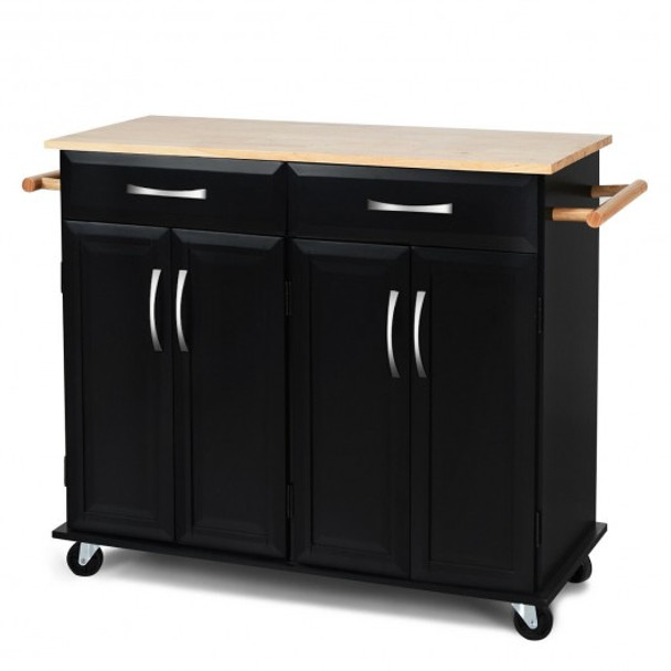 Wood Top Rolling Kitchen Trolley Island Cart Storage Cabinet - COHW60456BK