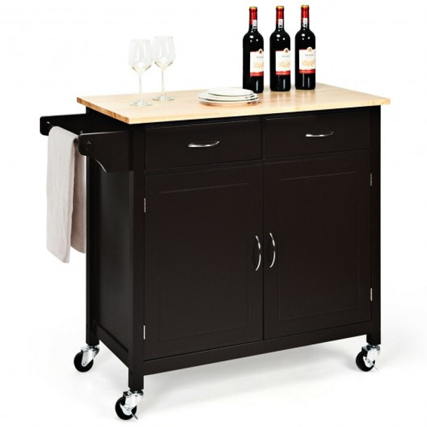 Modern Rolling Kitchen Cart Island with Wooden Top-Brown