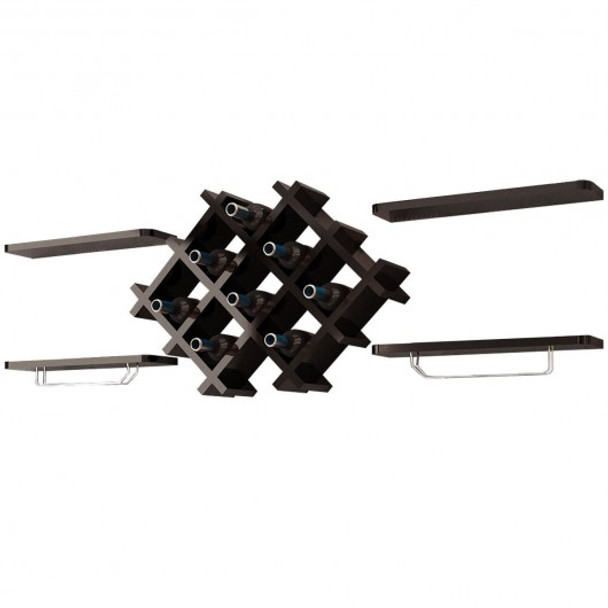 Set of 5 Wall Mount Wine Rack Set with Storage Shelves-Black