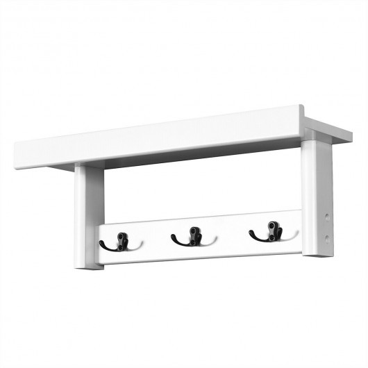 Entryway Hanging Wood Coat Rack with 3 Double Hooks-White