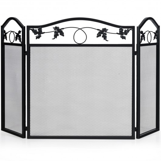3 Panel Foldable Steel Fireplace Screen Spark Guard Fence