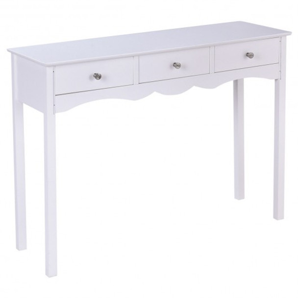 Side Sofa Table with Storage 3-Drawers-white