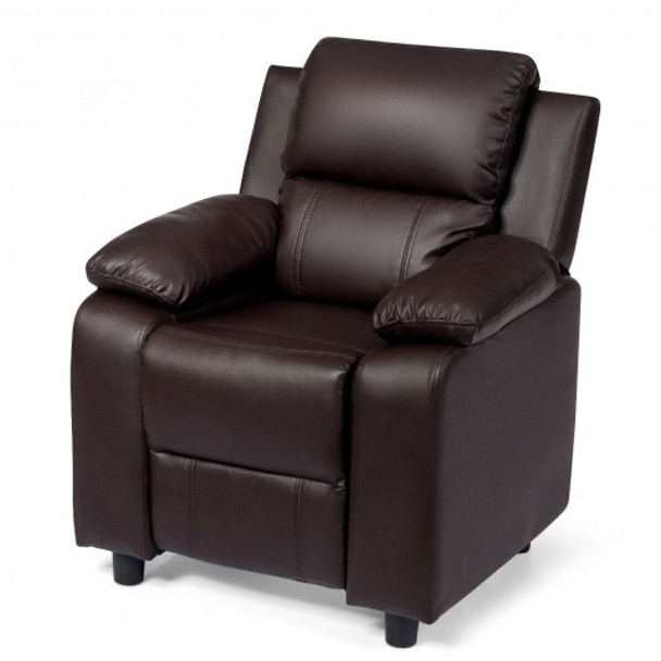 Deluxe Kids Armchair Recliner Headrest Sofa w/ Storage Arms-Brown