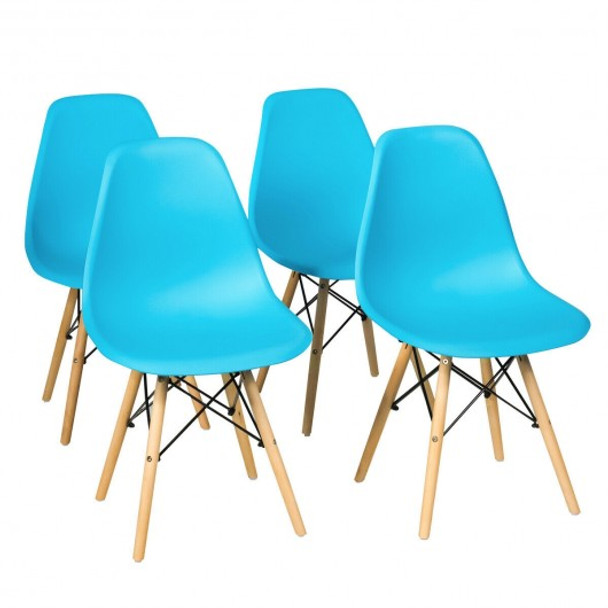 Set of 4 Mid Century Modern Dining Chairs with Wooden Legs-Blue