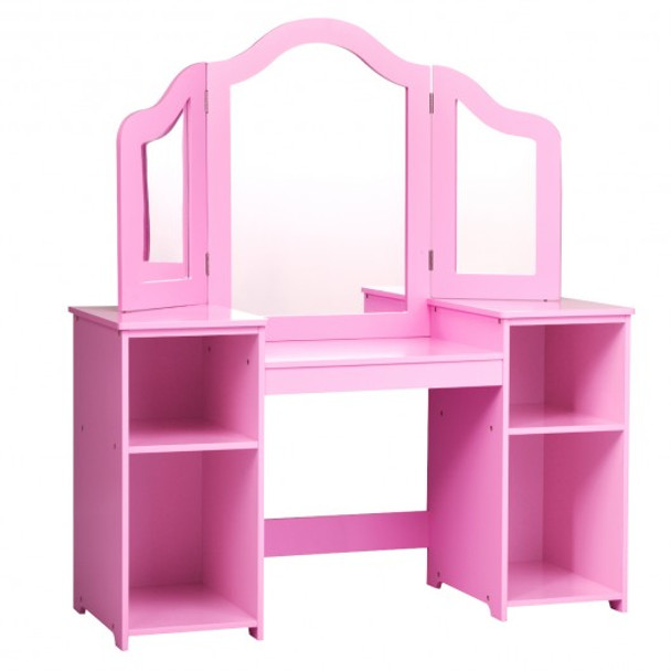 Kids Tri Folding Mirror Makeup Dressing Vanity Table Set-Pink - COTY327770PI