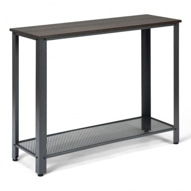 Metal Frame Wood  Console Sofa Table with Storage Shelf-Black