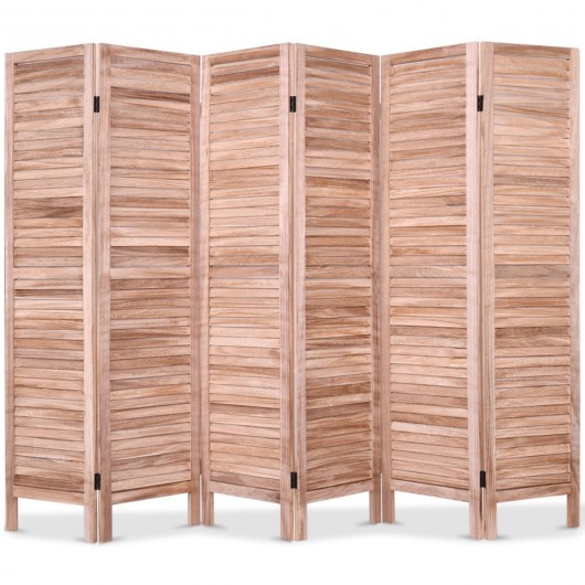 6 Panels Classic Venetian Wooden Slat Room Screen-Brown