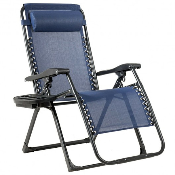 Oversize Lounge Chair Patio Heavy Duty Folding Recliner-Navy