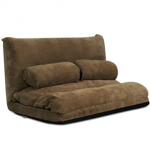 6-Position Adjustable Sleeper Lounge Couch with 2 Pillows-Coffee