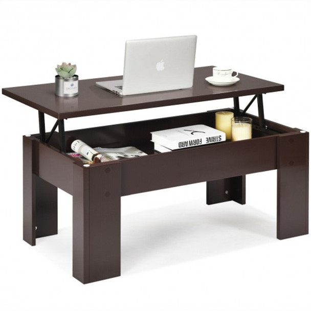 Lift Top Coffee Pop-UP Cocktail Table-Brown