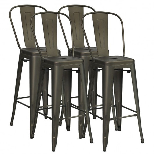 30" Height Set of 4 High Back Metal Industrial Bar Stools-Gun