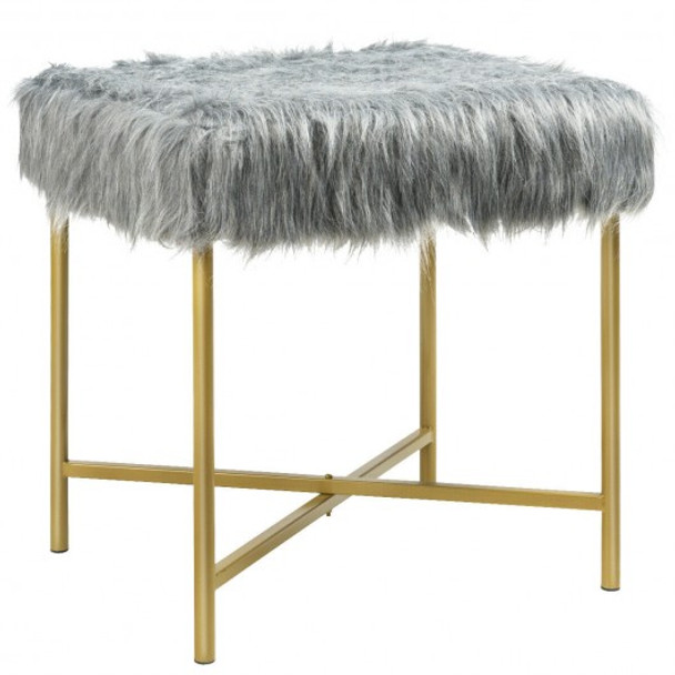 Faux Fur Ottoman Decorative Stool with Metal Legs - COHW63935GR