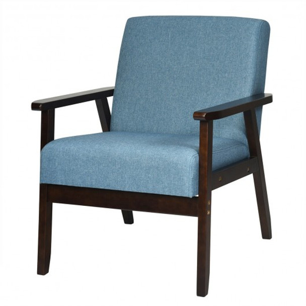 Solid Rubber Wood Fabric Accent Armchair-Blue
