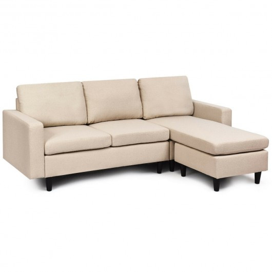 Convertible Sectional L-Shaped Couch with Reversible Chaise-Beige